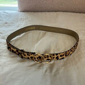 Express Leopard Print Belt with Gold Double O-Ring Buckle - Size Small